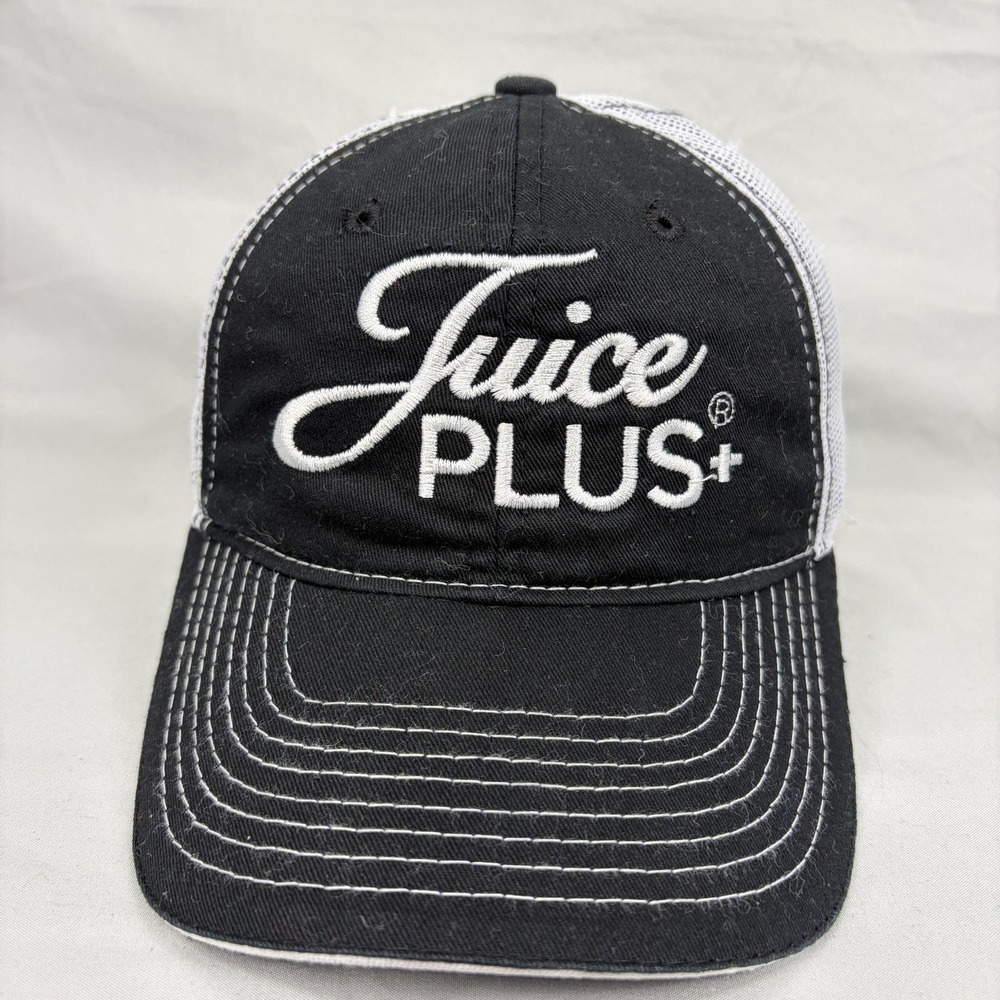 OC Juice Plus+ Trucker Hat Mesh Back Unisex OSFM Black White Embroidered